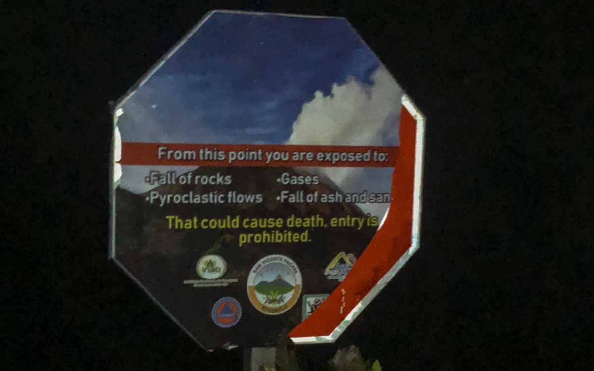 the sign that scared my son on the hike to Pacaya volcano