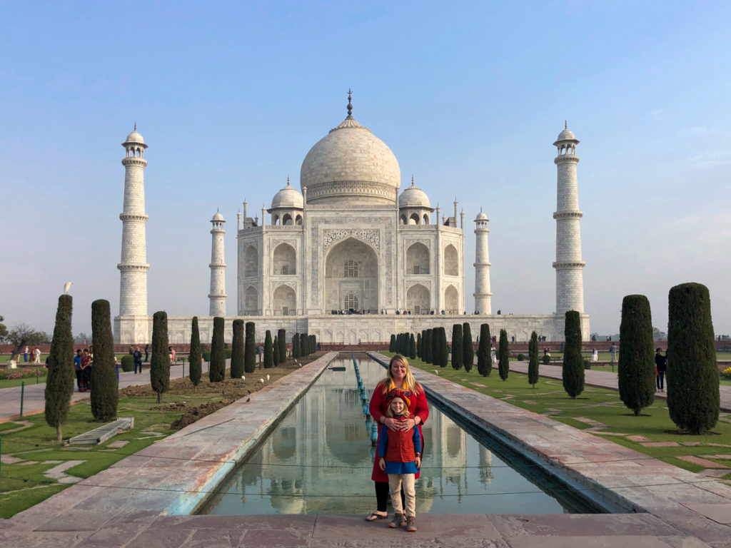 Wearing bright colors when visiting the Taj Mahal in India
