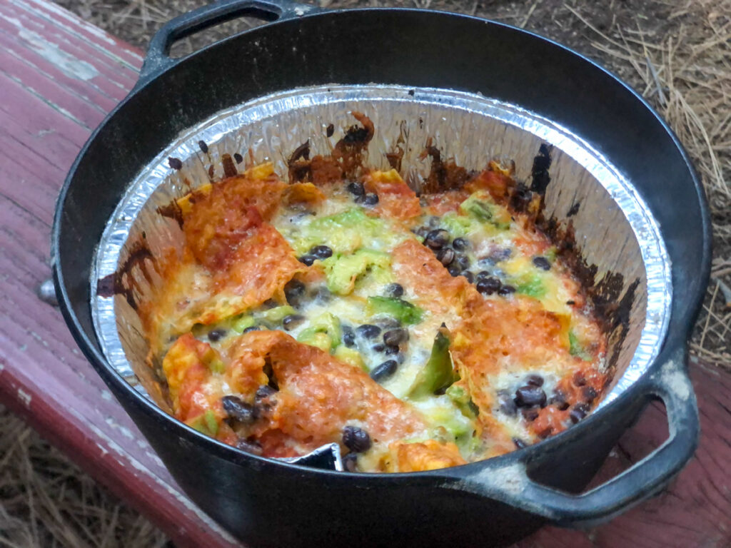 Dutch oven nachos, one of the best easy camping meals for families