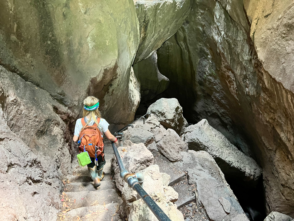 Descending into the Talus Cave at Pinnacles
