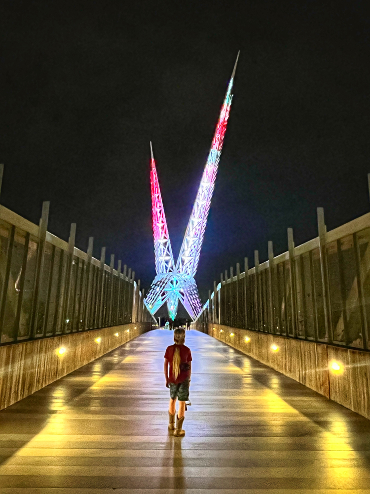 Scissortail Park - Skydance Bridge at night